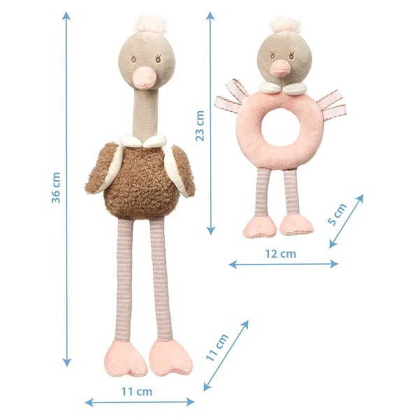 B.O.1446 Zestaw zabawek edukacyjnych - przytulanka i grzechotka OSTRICH McKNOX FAMILY