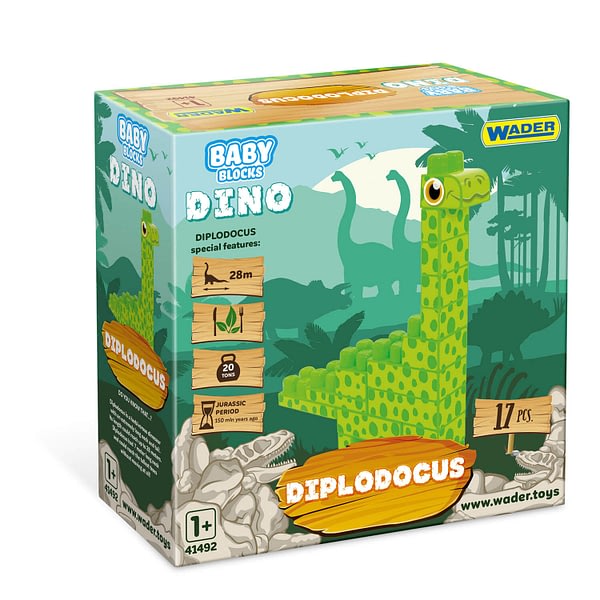 WADER 41493 Baby Blocks Dino klocki diplodok - obrazek 3